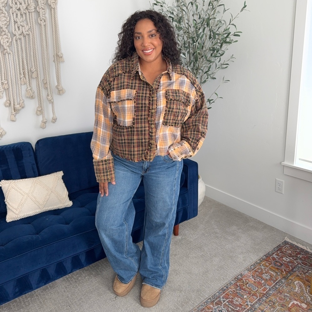 Oli & Hali Studded Patchwork Plaid Shirt - Picture 9 of 11